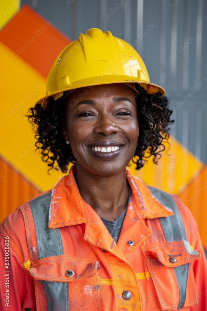 Portrait of a smiling woman construction worker wearing a hard hat Portrait of a smiling woman construction worker wearing a hard hat