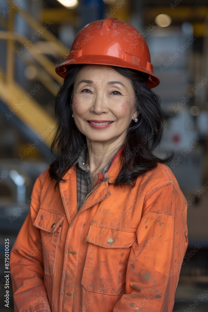 Portrait of a confident female worker in a hard hat and overalls Portrait of a confident female worker in a hard hat and overalls