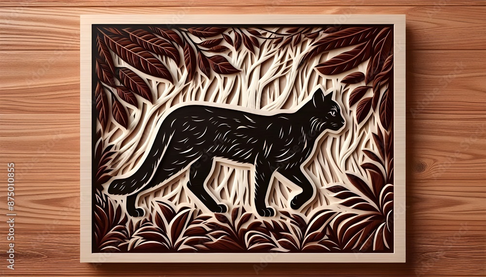 Majestic Cat in the Jungle: Wood Carving Masterpiece Majestic Cat in the Jungle: Wood Carving Masterpiece