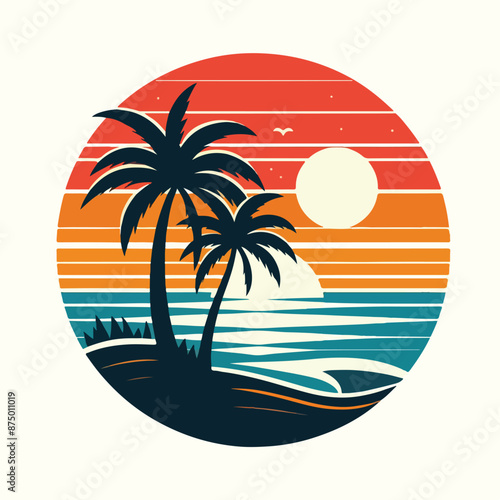 Summer palm tree and beach vintage background
