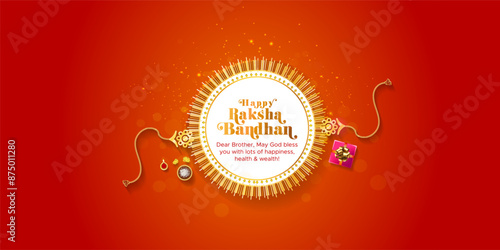 Happy Rakhi, or Raksha bandhan. Indian festival greeting card.