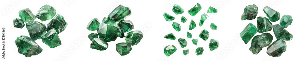 Raw emerald stones natural green crystals for jewelry and decoration transparent background Raw emerald stones natural green crystals for jewelry and decoration transparent background