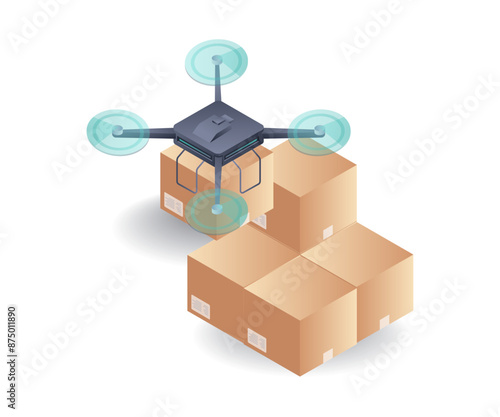 Drone Delivery for Package Shipping isometric illustration