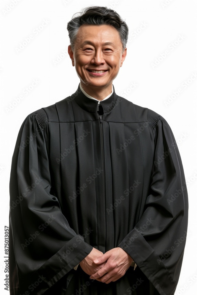 Portrait of a smiling Asian man in a black judicial robe Portrait of a smiling Asian man in a black judicial robe