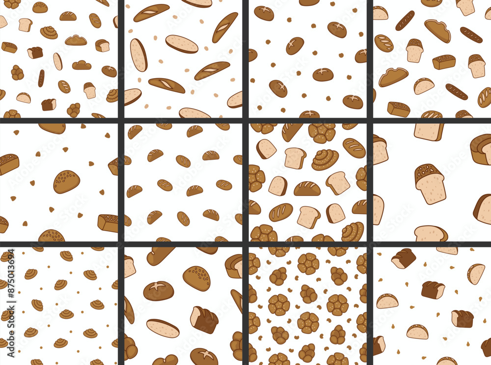 Plan Bread Pattern Bread. Seamless pattern. Loaf food, bakery baget, pastry grain. Hand ...