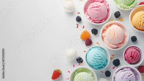 Colorful ice cream on a white table, Background 