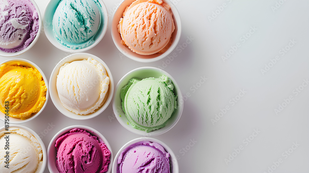 Colorful ice cream on a white table, Background
Colorful ice cream on a white table, Background