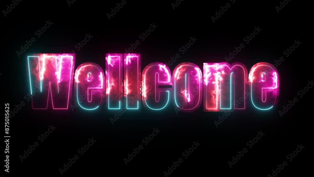 Glowing neon sign welcome on black background. Welcome neon light calligraphic banner. Glowing neon sign welcome on black background. Welcome neon light calligraphic banner.
