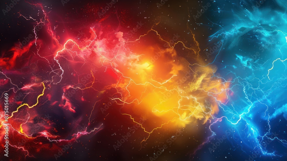 Abstract Lightning Clash of Red, Blue, and Yellow Abstract Lightning Clash of Red, Blue, and Yellow