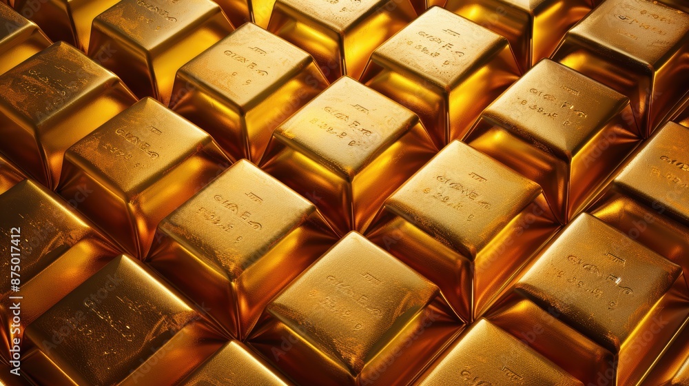Gold bars arranged in an orderly pattern, white background, realistic and detailed, illustration background Gold bars arranged in an orderly pattern, white background, realistic and detailed, illustration background