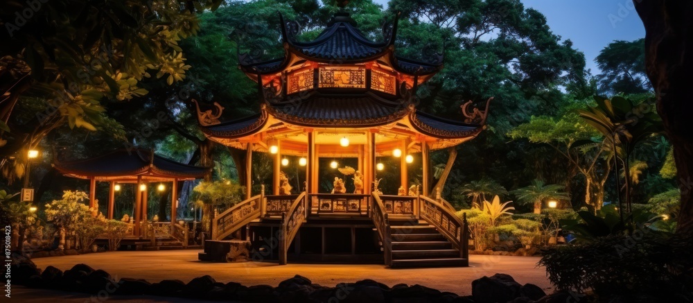 Illuminated Pagoda in a Tranquil Garden Illuminated Pagoda in a Tranquil Garden