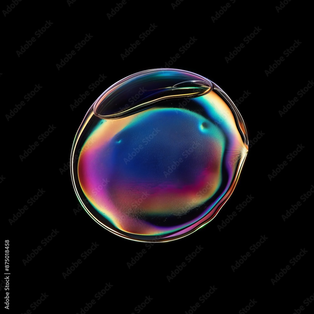 A single, iridescent soap bubble isolated on a black background A single, iridescent soap bubble isolated on a black background