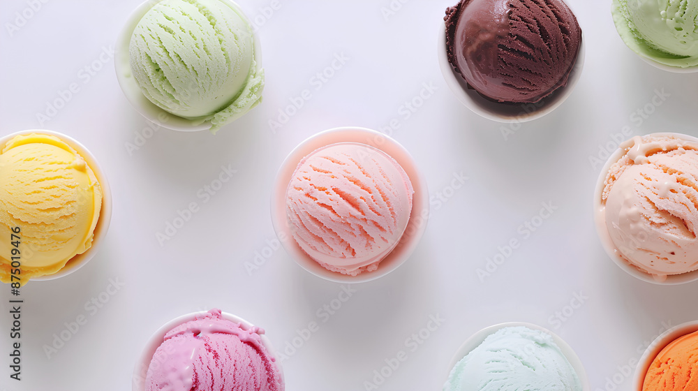 Colorful ice cream on a white table, Background
Colorful ice cream on a white table, Background