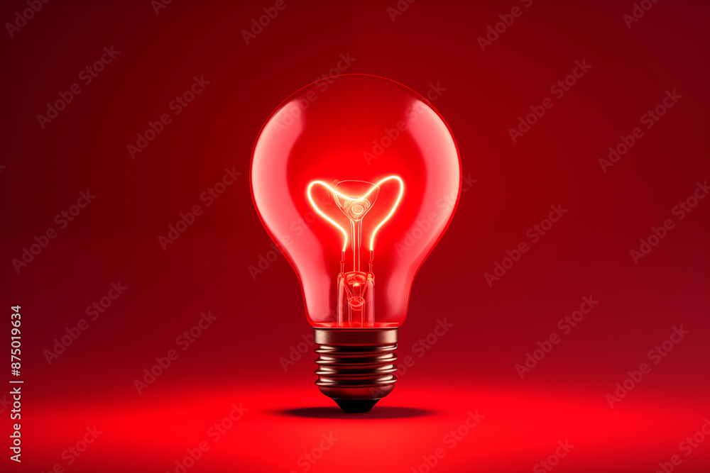 A red light bulb with a glowing filament in the shape of a heart, symbolizing love and innovative ideas. A red light bulb with a glowing filament in the shape of a heart, symbolizing love and innovative ideas.