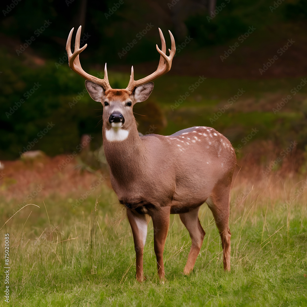 Deer in the forest with amazing horns on the head Deer in the forest with amazing horns on the head