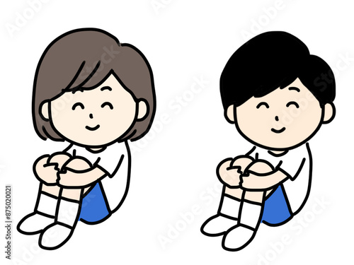 笑顔で座る男女のイラスト