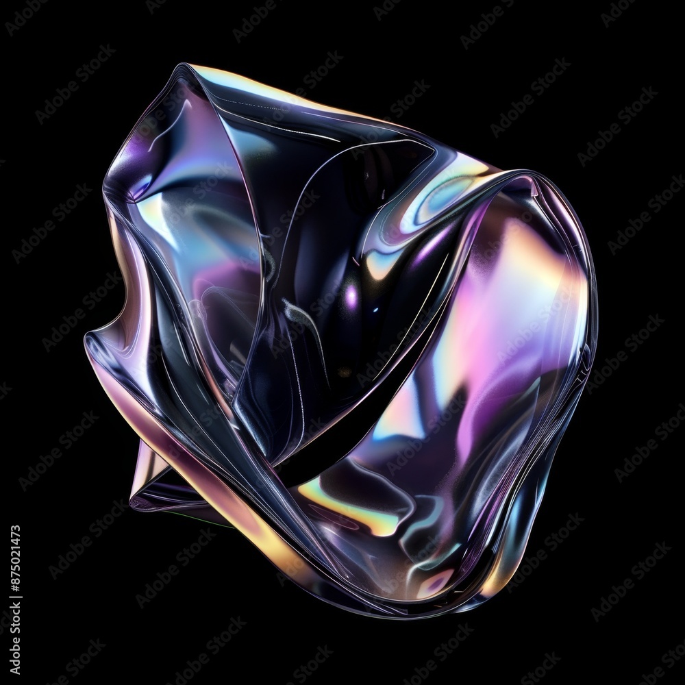 Abstract iridescent form with a metallic sheen, isolated on a black background Abstract iridescent form with a metallic sheen, isolated on a black background