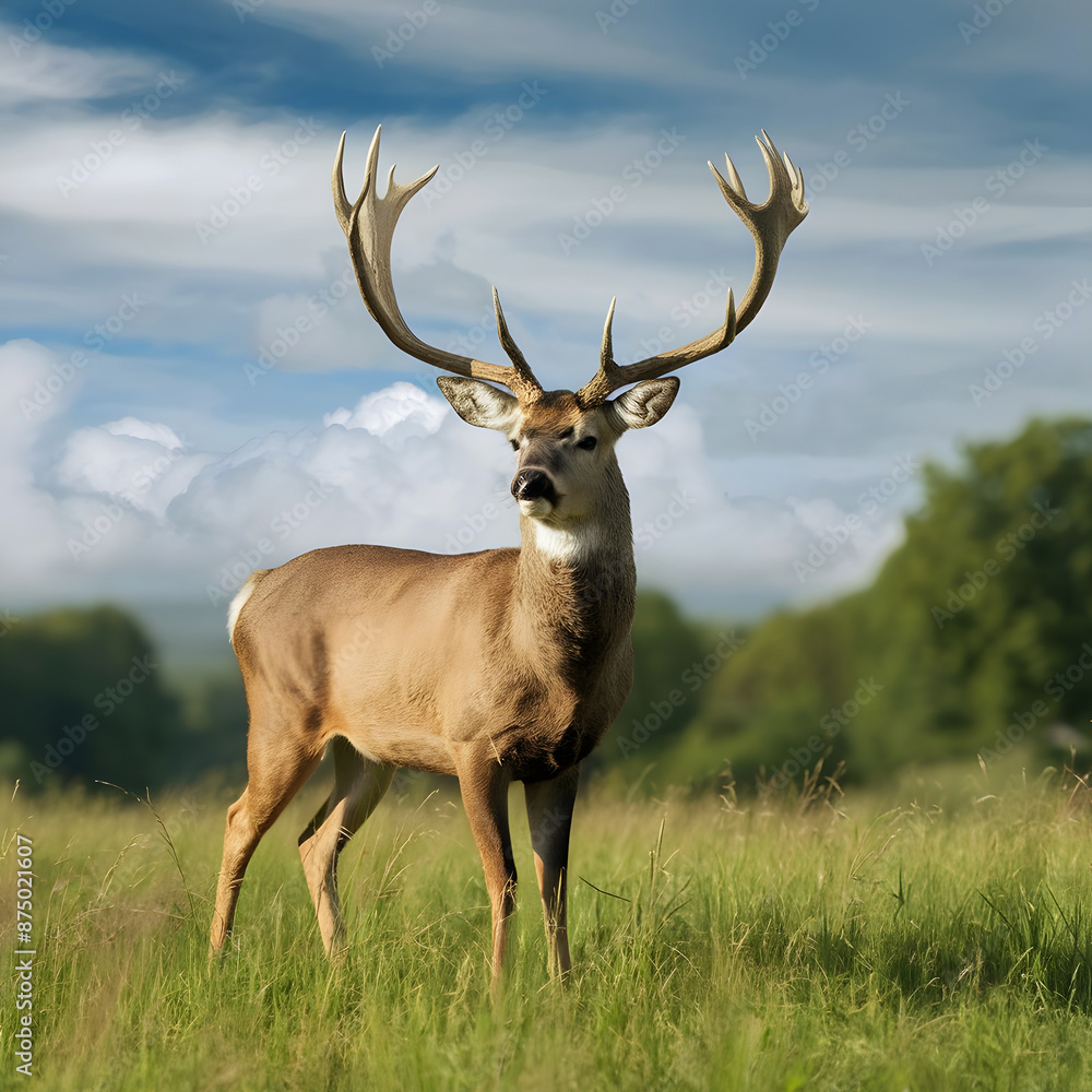 Majestic deer in the wild with background of sky Majestic deer in the wild with background of sky
