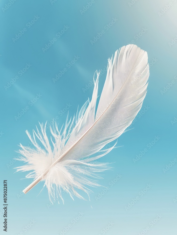 Obraz premium Delicate White Feather Against Blue Sky
