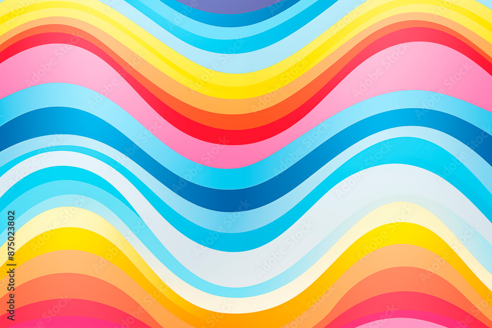 Obraz premium An abstract background featuring rainbow wavy lines in a groovy, vibrant pattern. The colorful design is dynamic and cheerful, with a playful and energetic visual appeal.