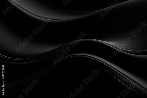 An abstract dark black background with waved, smooth design elements. The futuristic and sleek appearance creates a stylish and sophisticated atmosphere, with dynamic light contrasts and minimalistic 