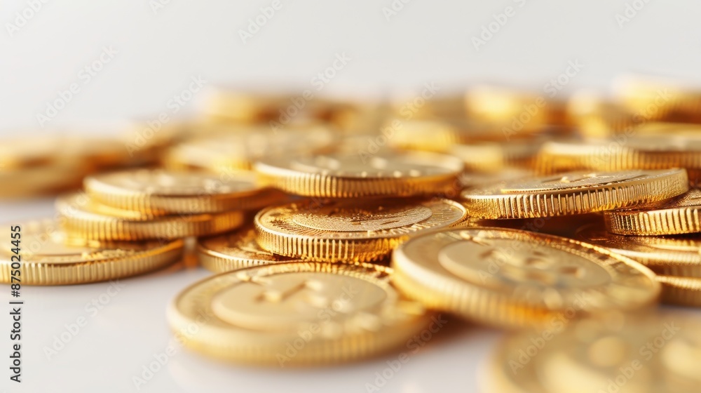 Gold coins with shadows on a white background, realistic style, high detail, illustration background Gold coins with shadows on a white background, realistic style, high detail, illustration background