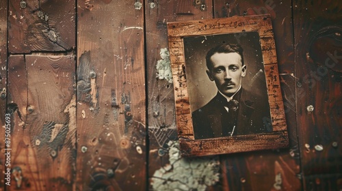 Vintage photographs on wooden backdrop