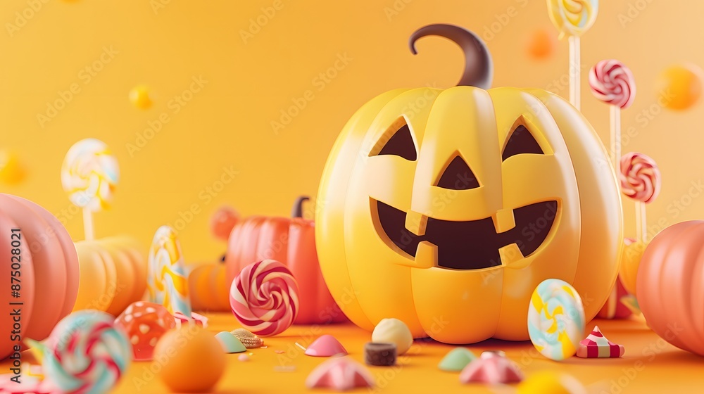 Fototapeta premium cute pumpkin with colorful candy