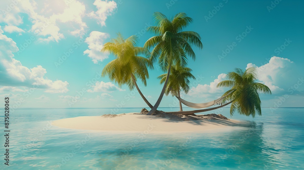Tropical Paradise Island with Palm Trees and Hammock Tropical Paradise Island with Palm Trees and Hammock
