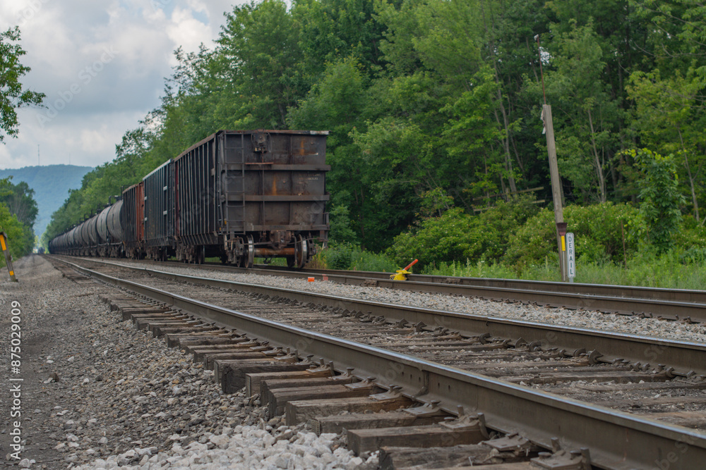 Railroad fuel train, copy space, industrial power fuel theme Railroad fuel train, copy space, industrial power fuel theme