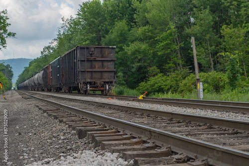 Railroad fuel train, copy space, industrial power fuel theme