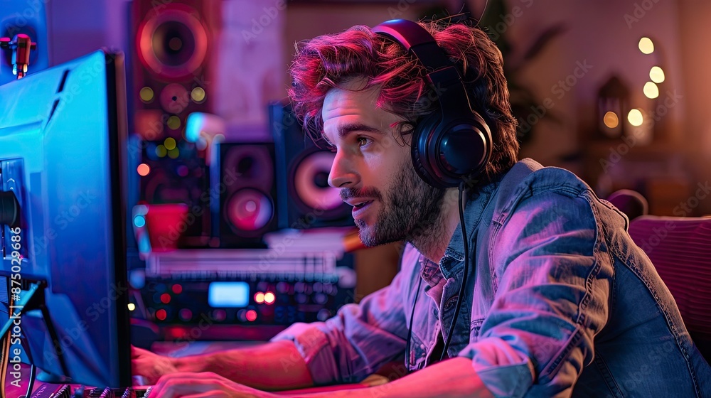 Podcaster adjusting microphone position for optimal sound quality Podcaster adjusting microphone position for optimal sound quality