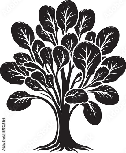 bok choy Tree, vector black color silhouette