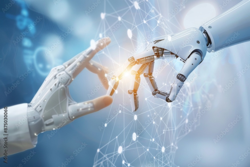 Fototapeta premium Artificial Intelligence and Machine Learning with Big Data Network Connections, Data Exchange, Deep Learning, and Future Innovations in Science and AI Technology
