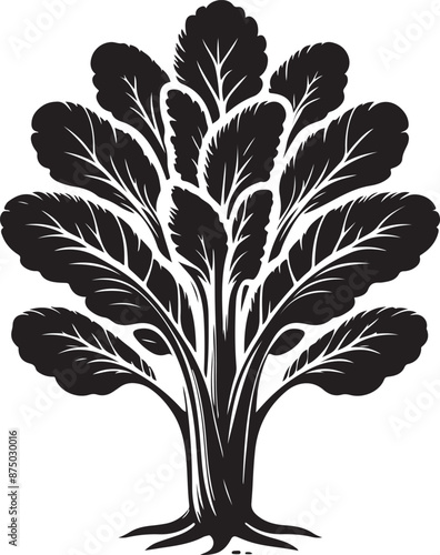 bok choy Tree, vector black color silhouette
