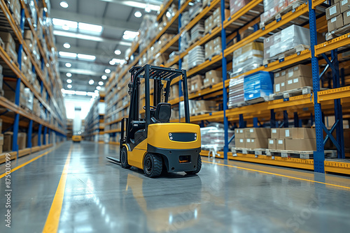 Forklifts moving and transferring goods in the warehouse, AI generation © This is for you...