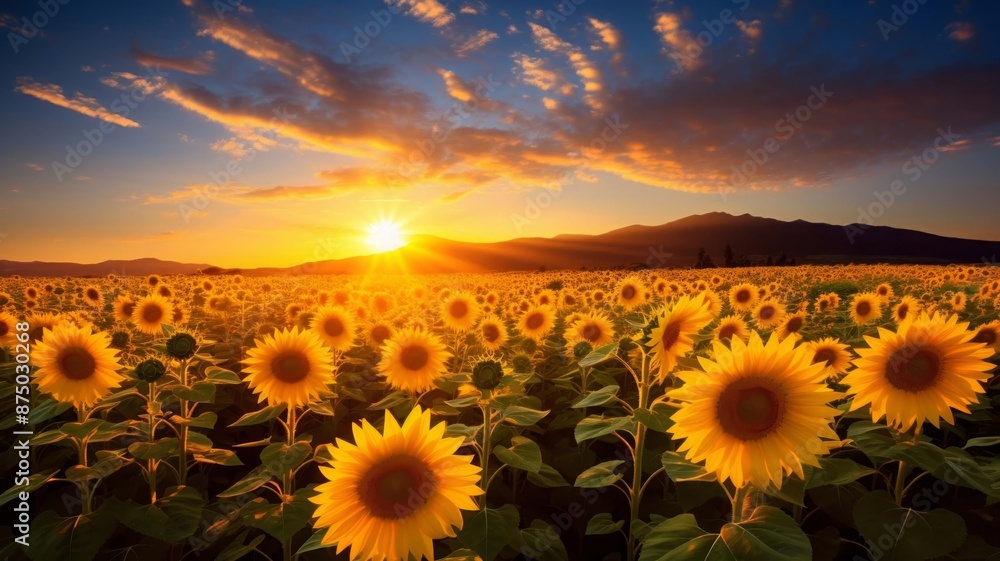 Obraz premium Sunflower field. selective focus. Generative AI,