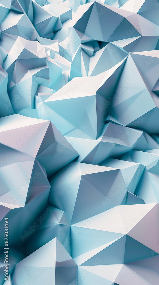 Obraz premium Aesthetic geometric ice crystal shapes 3D background, light blue color. Technology presentation template. Generative AI