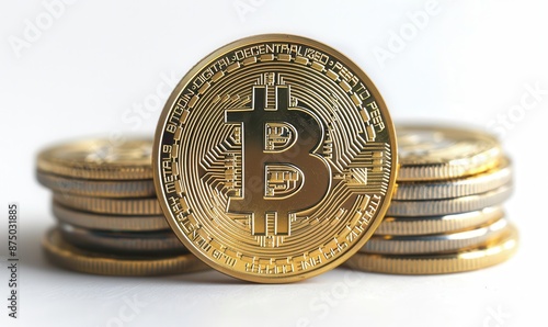 Bitcoin coin with a clean and minimalist design, centered on a white background, illustration background