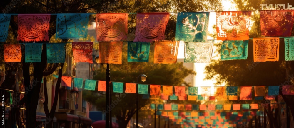 Colorful Paper Flags strung across a Street Colorful Paper Flags strung across a Street