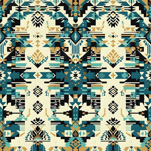 Native American Inspired Thunderbird and Geometric Pattern in Bold Colors