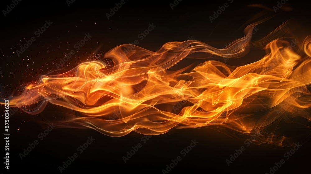 Fire flames against a stark black background, captured in a high-resolution photograph, illustration background Fire flames against a stark black background, captured in a high-resolution photograph, illustration background