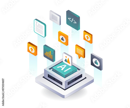 Artificial Intelligence and Big Data isometric illustration