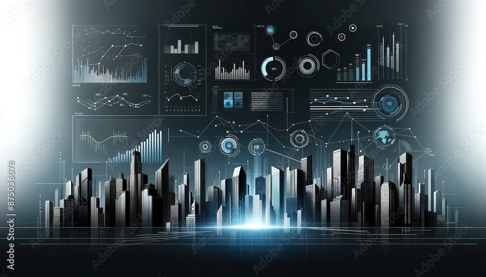 Abstract black background 12 for design and presentations with houses and technology elements in the form of graphs and data Abstract black background 12 for design and presentations with houses and technology elements in the form of graphs and data