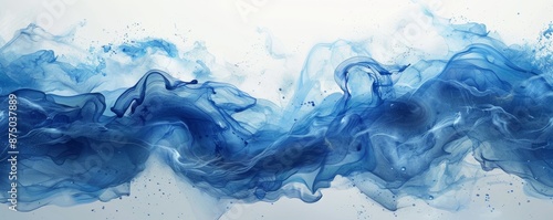 Abstract blue smoke illustration art on a white background, creating a dreamy and fluid visual effect, ideal for modern designs.