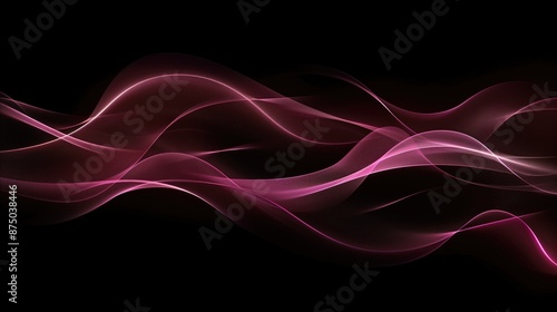 Abstract pink light waves on a black background forming fluid shapes. Digital art, graphic design, abstract backgrounds, wallpapers, visual effects, artistic concepts. © Anna