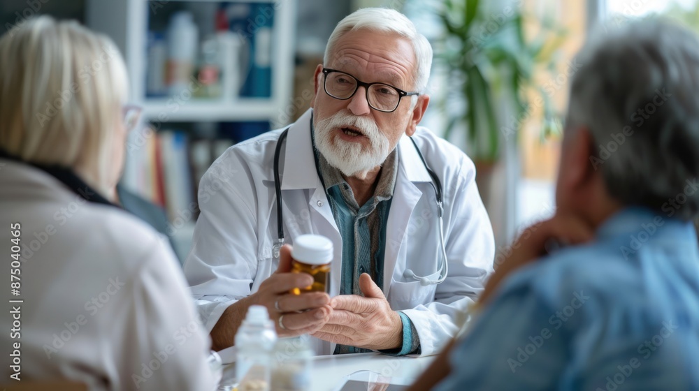 Doctors are talking to explain medication and health care to elderly patients, elderly people with underlying diseases need to be closely monitored by doctors and relatives concept Doctors are talking to explain medication and health care to elderly patients, elderly people with underlying diseases need to be closely monitored by doctors and relatives concept
