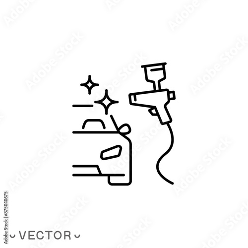 paint for auto body icon, car painting work, airbrush thin line symbol isolated on white background, editable stroke eps 10 vector illustration