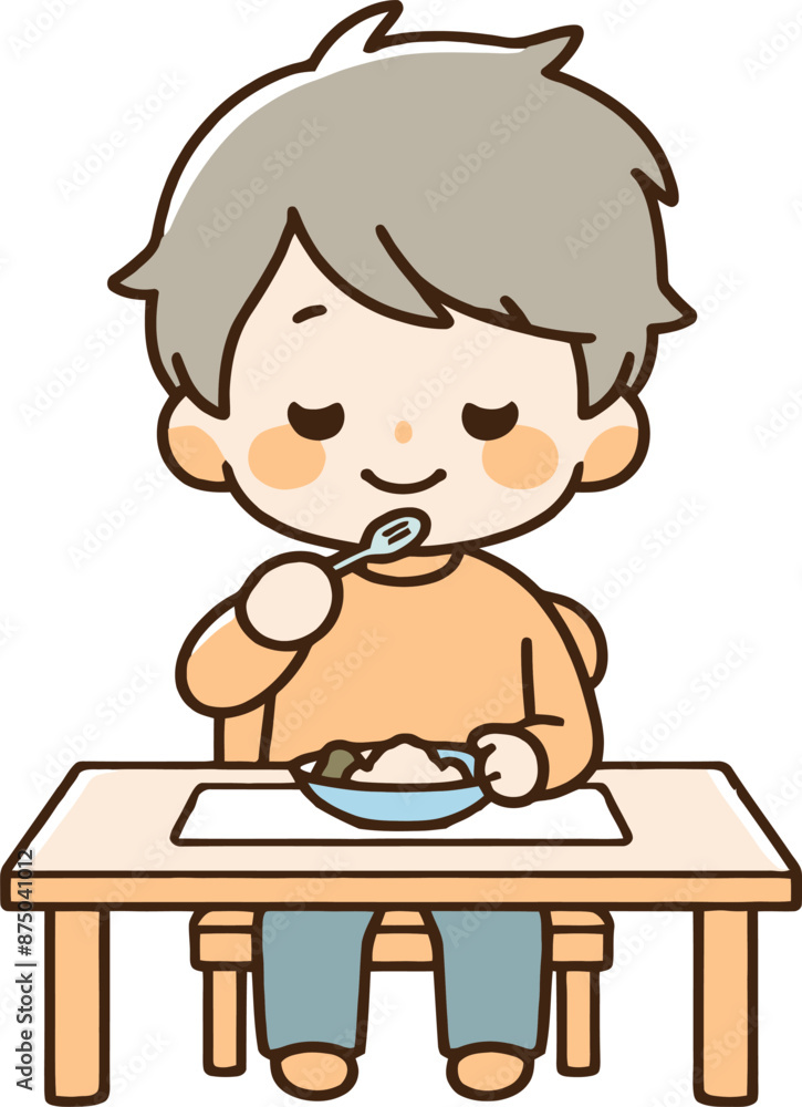 child eating at table vector cartoon illustration child eating at table vector cartoon illustration