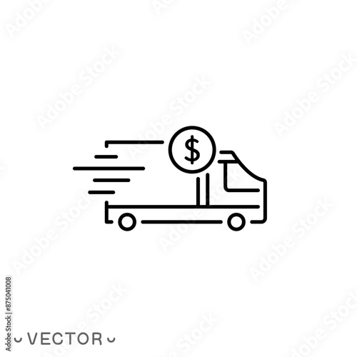 cost shipping icon, freight, delivery fee, free or pay logistic, export price, thin line symbol isolated on white background, editable stroke eps 10 vector illustration